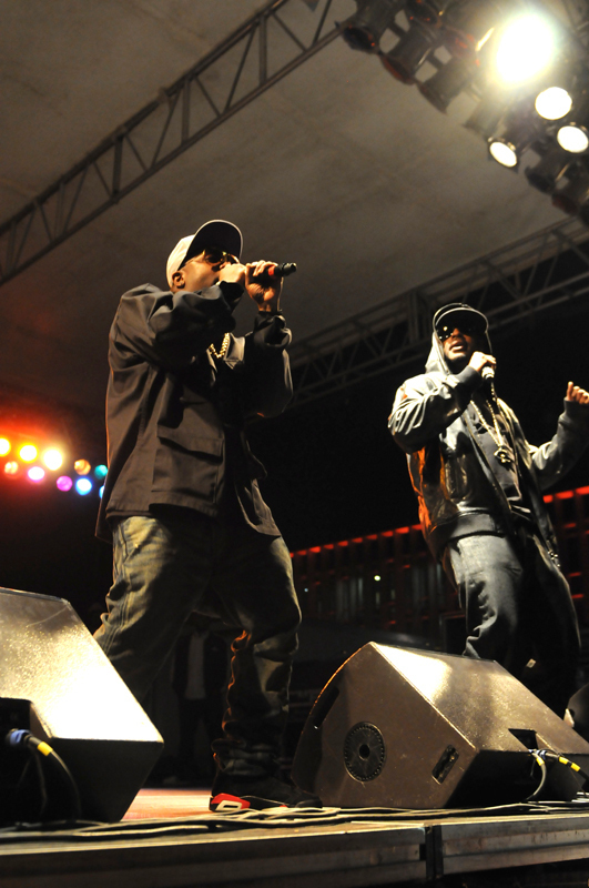 Big Boi, pictured right, played a mix of OutKast songs and songs from his solo albums, and invited members of the crowd to come up on stage to dance with him. (credit: Courtesy of Guillermo Gomez)