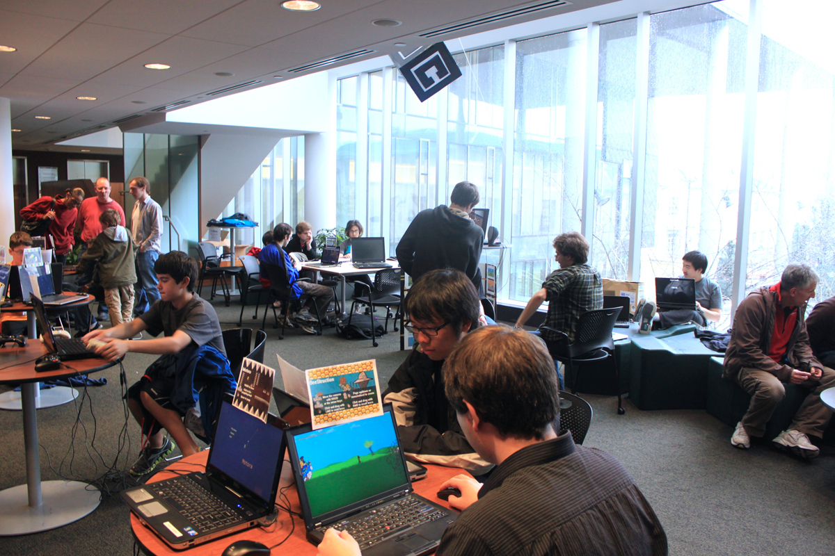 Professors, alumni, and children play games at the Game Creation Society Arcade, which took place throughout Carnival weekend.