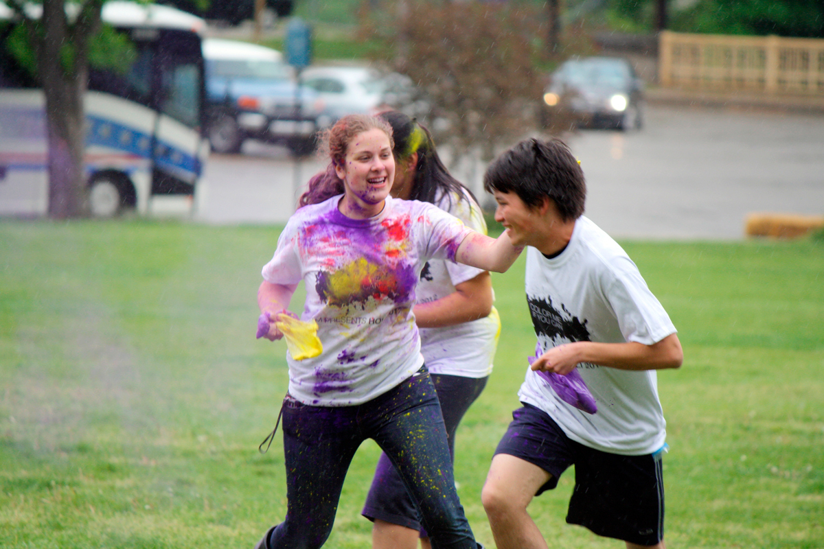 Junior chemistry majors Alessandra
Zimmerman and Dylan Mori tagged each other with colored powder as part of this year’s Holi celebration. (credit: Courtesy of Alessandra Zimmerman)