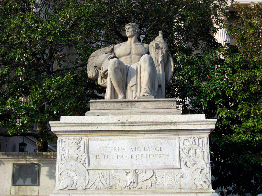 James Earl Fraser’s sculpture “Guardianship” located outside of the National Archives in Washington, D.C. (credit: Courtesy of Filodendron via Wikimedia Commons)