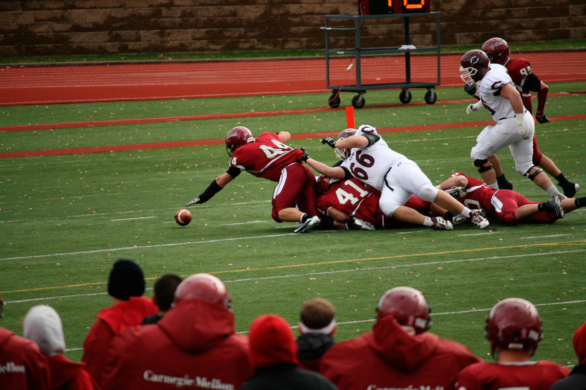 Senior outside linebacker Nick Karabin (No. 44) had 11 tackles against Waynesburg University, tied for the most in the game. (credit: File Photo by Kelsey Scott/Staff Photographer)