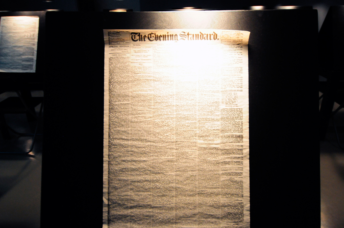 Rod Dickinson and Tom McCarthy’s piece
showcases modified newspapers giving a fictional account of the attack. (credit: Chloe Lula/)