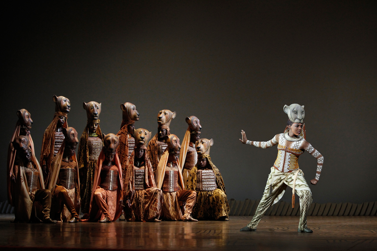 Nala, played by Nia Holloway, stands with an ensemble of her fellow lionesses. (credit: Courtesy of Joan Marcus)