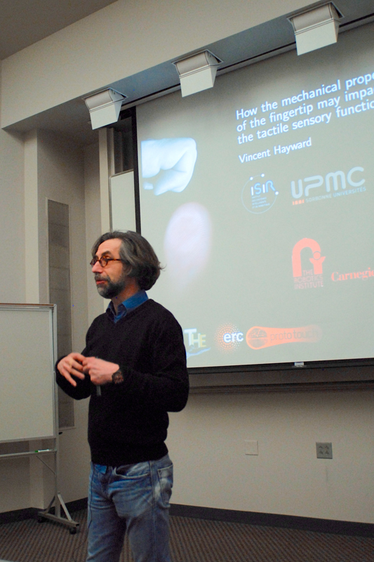 Hayward speaks at robotics lecture on topic of fingertip function. (credit: Abhinav Gautam/)