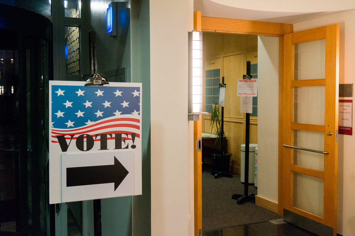 Many students voted in the Cohon University Center’s Alumni Lounge, Carnegie Mellon’s polling place for Tuesday’s midterm elections. (credit: Abhinav Gautam/)