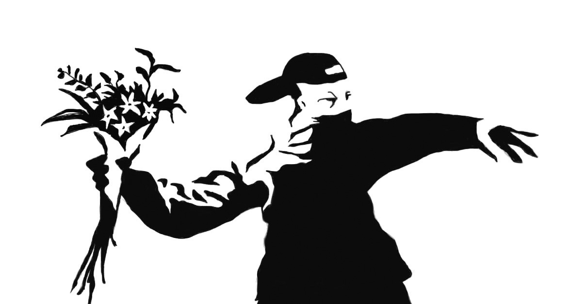 One of Banksy's most famous works - "Rage, flower thrower."