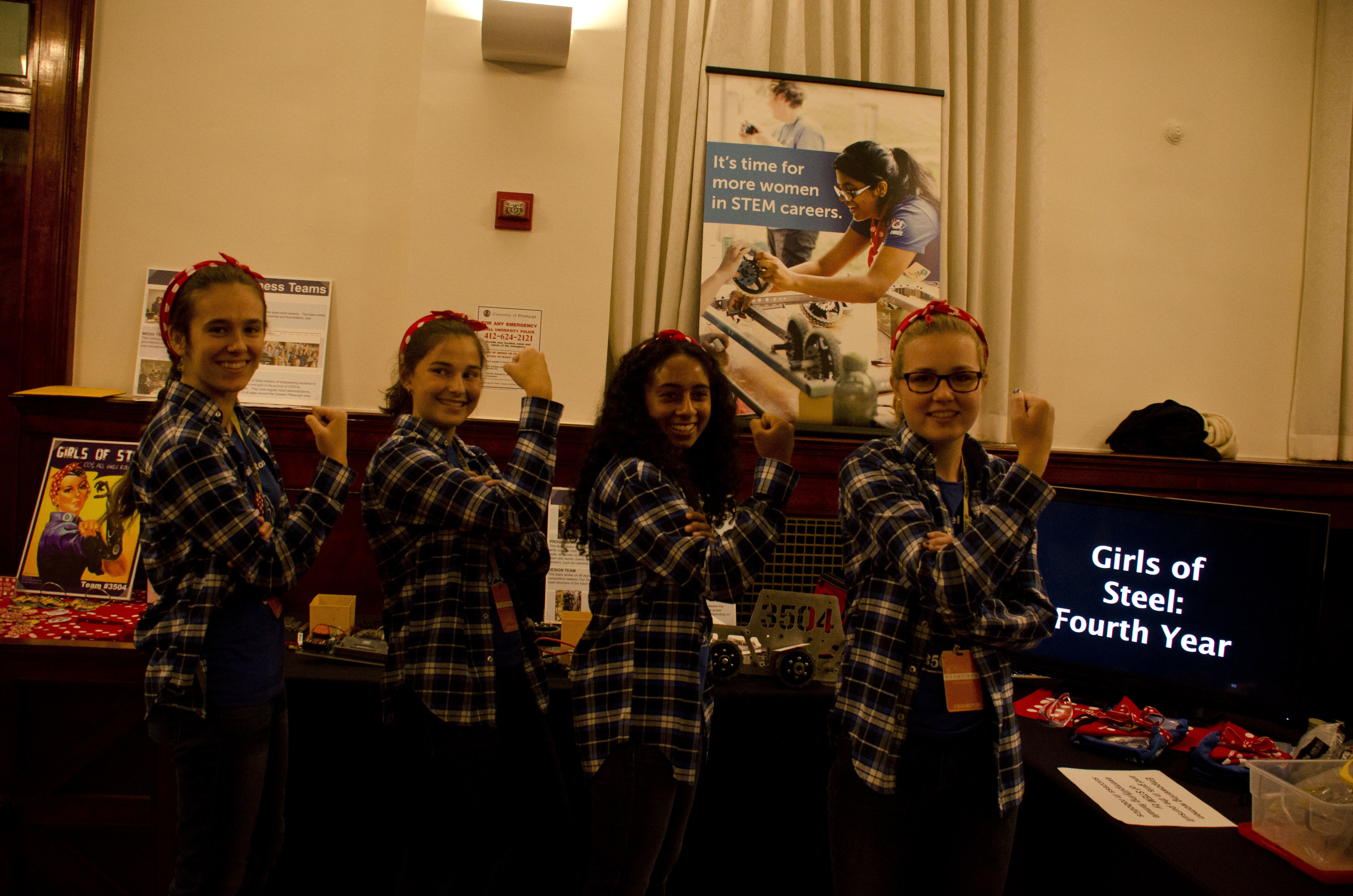 The "Inspiring Girls through Robotics" exhibit, hosted by Carnegie Mellon, showcased a chassis building kit constructed by Girls of Steel Robotics, a K-12 outreach program run by CMU's Field Robotics Center. (credit: Theodore Teichman/Photo Editor)