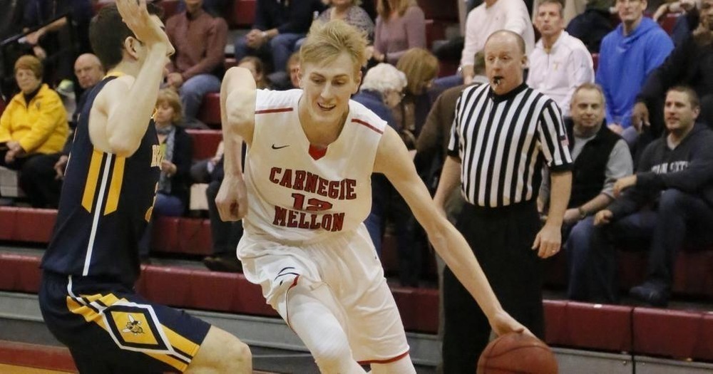 Senior forward Jack Serbin has some fun on the court in one of his last games playing for the Tartans. (credit: CMU Athletics)