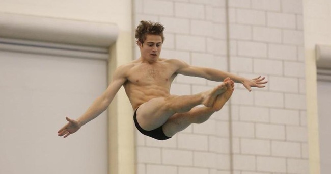 Sophomore Gabe Bamforth dives into the pool as the sole representative for the Tartan men. (credit: CMU Athletics)