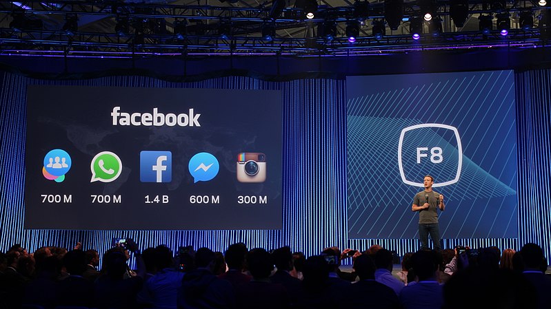 Facebook shares its userbase statistics at the F8 conference. The company also owns WhatsApp, Instagram, and other popular apps. (credit: Courtesy of Maurizio Pesce via Wikimedia Commons)