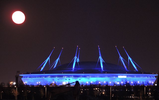All 32 teams in the UEFA Champions League group phase will be vying for a spot in the final, which will be held in the Gazprom Arena in St. Petersburg. (credit: Photo courtesy of Monoklon via Wikimedia Commons)
